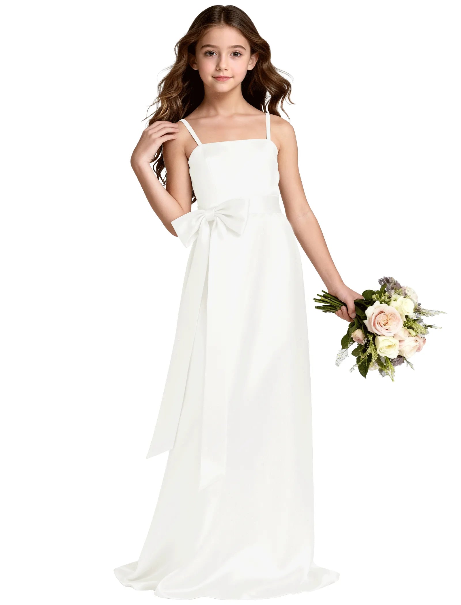 Girls Satin Spaghetti Strap Flower Girl Dress