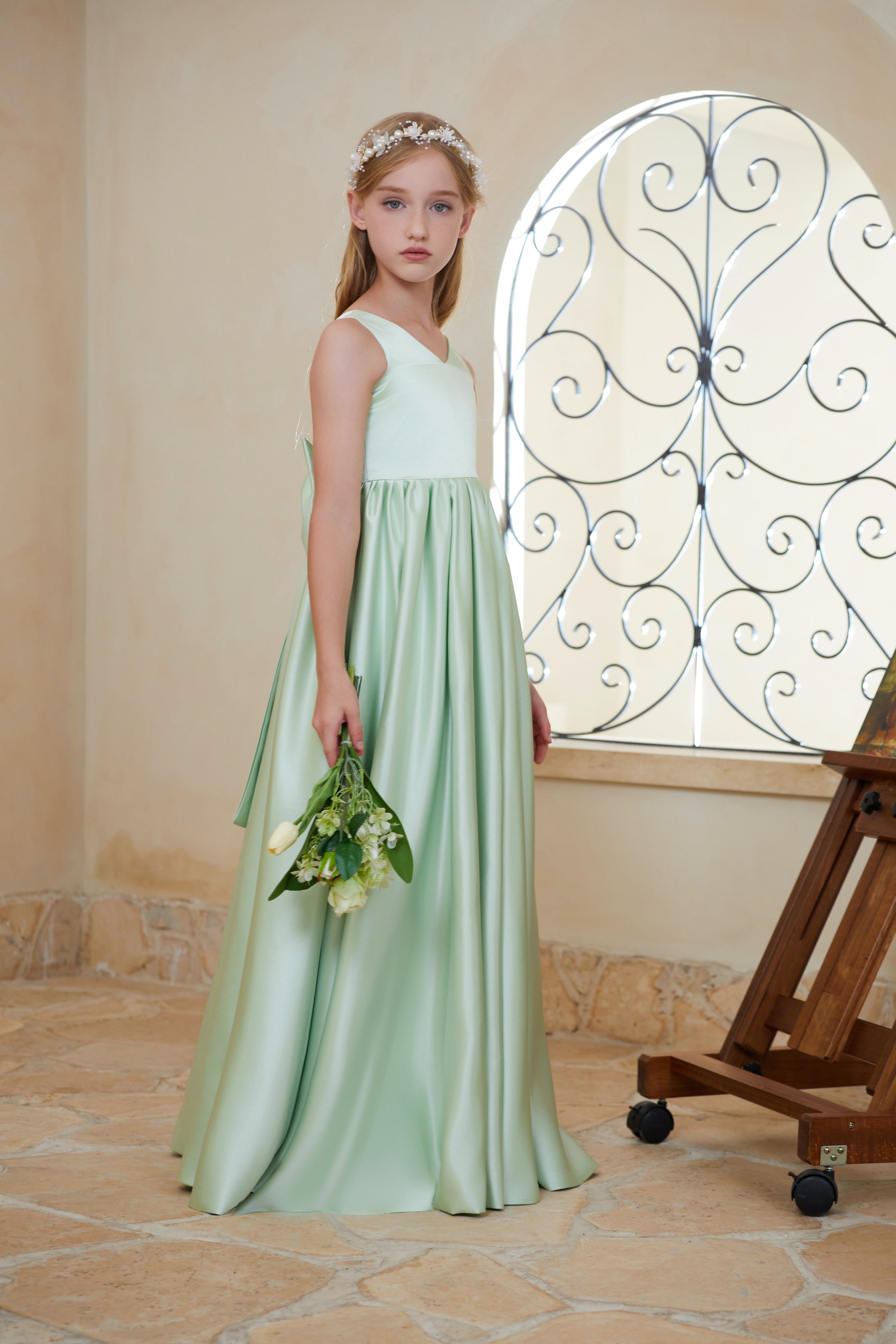 Satin Junior Bridesmaid Dress Flower Girl Dress
