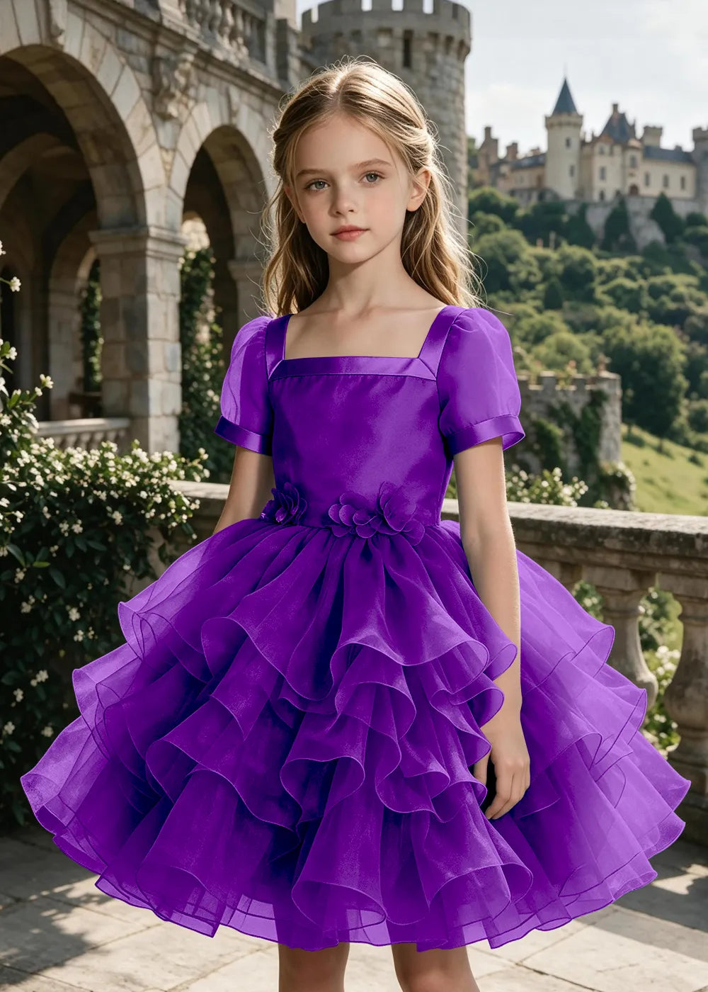 Square Neck Flutter Sleeve Junior Formal Dress