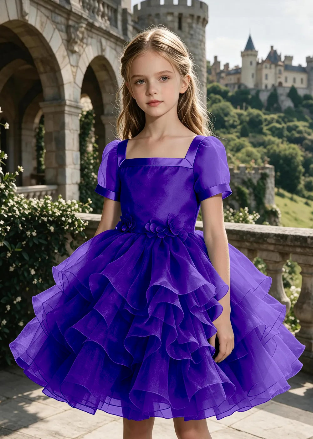 Square Neck Flutter Sleeve Junior Formal Dress