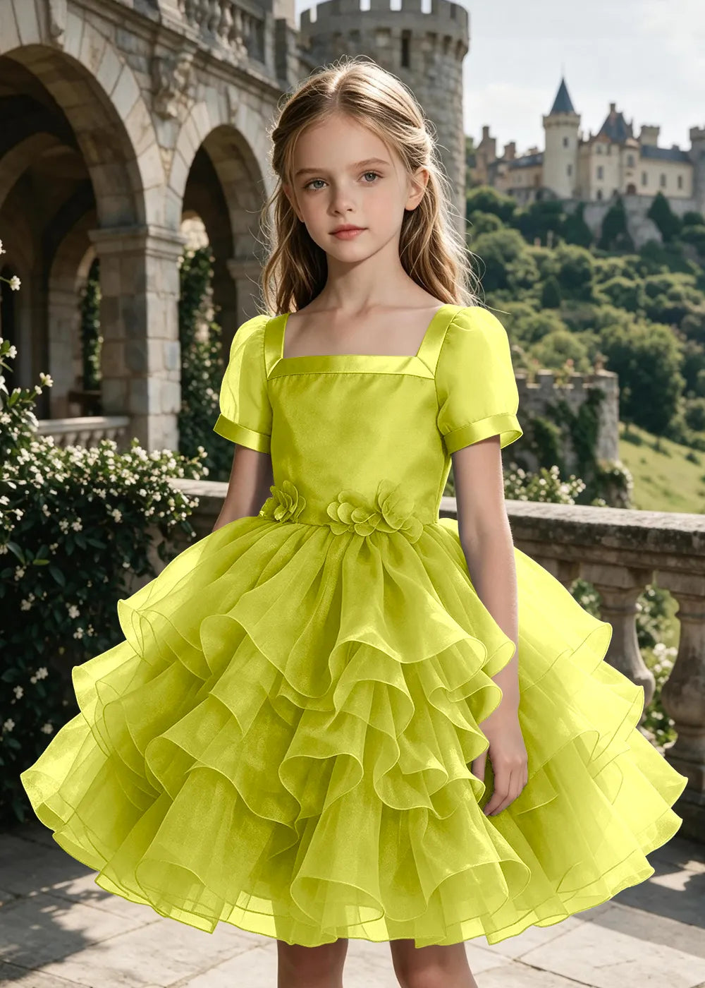Square Neck Flutter Sleeve Junior Formal Dress
