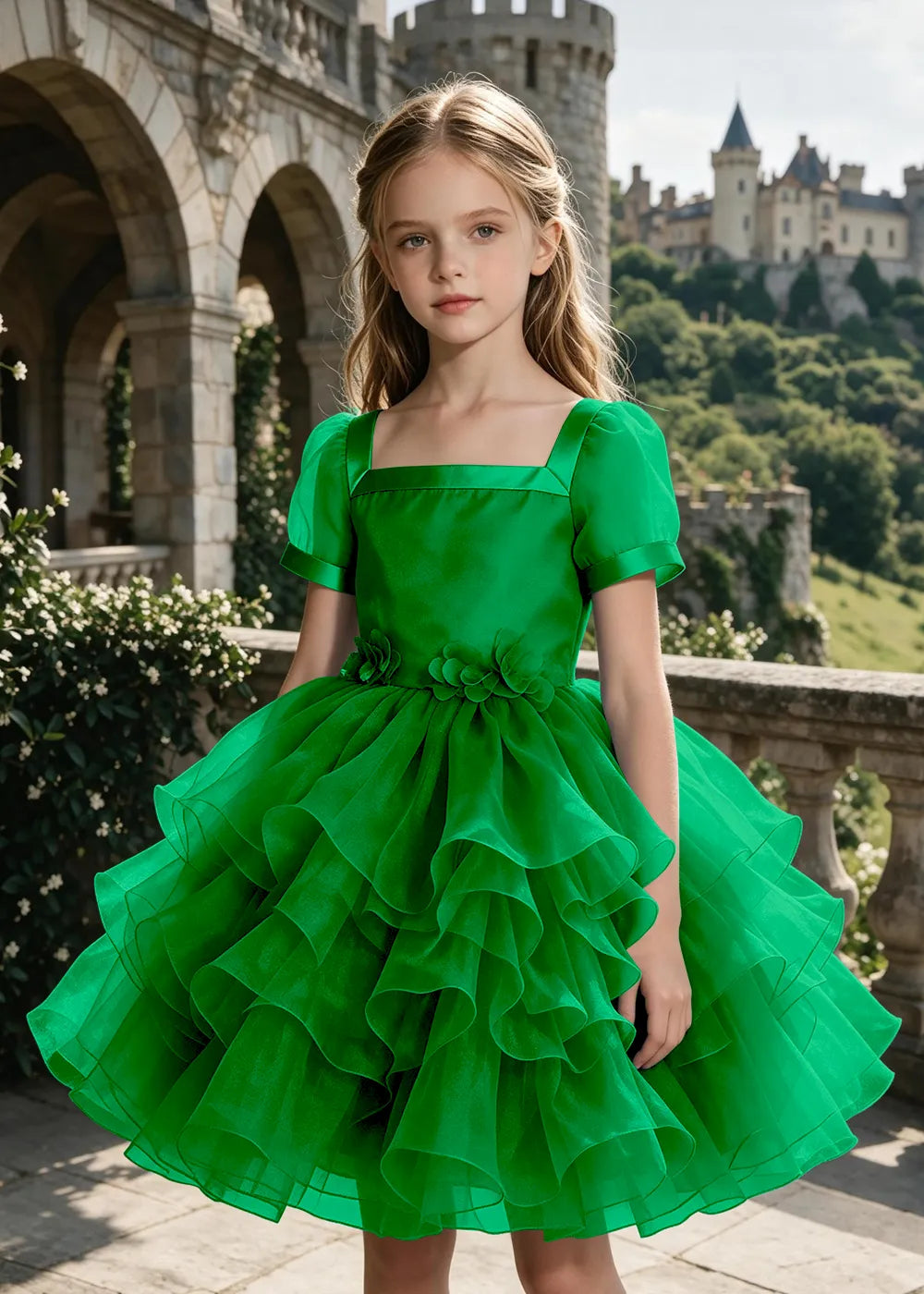 Square Neck Flutter Sleeve Junior Formal Dress