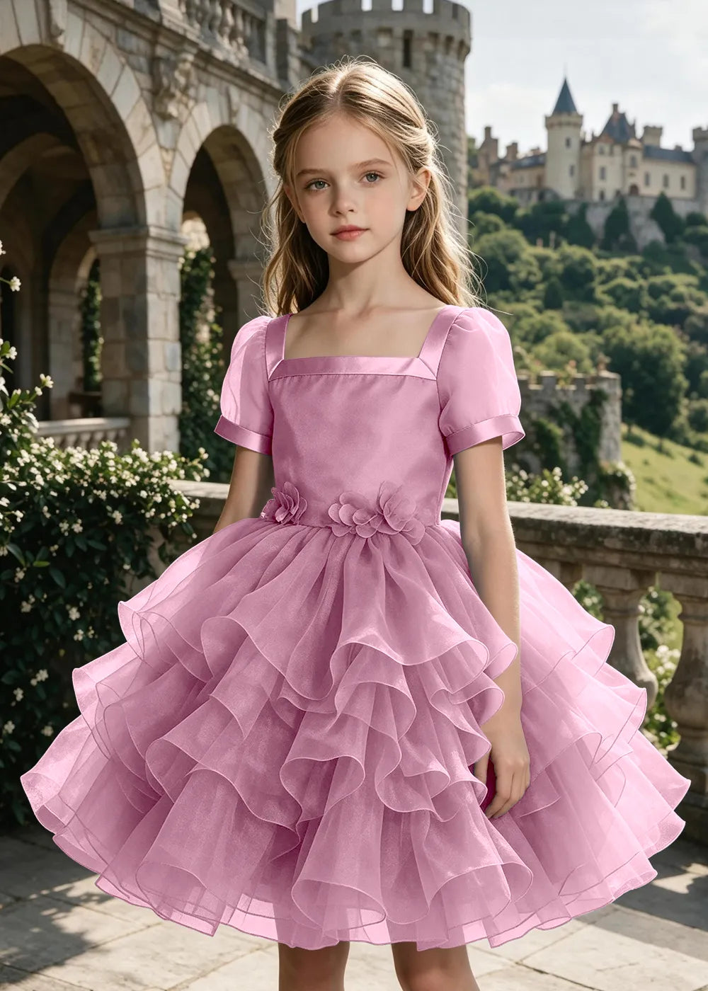 Square Neck Flutter Sleeve Junior Formal Dress