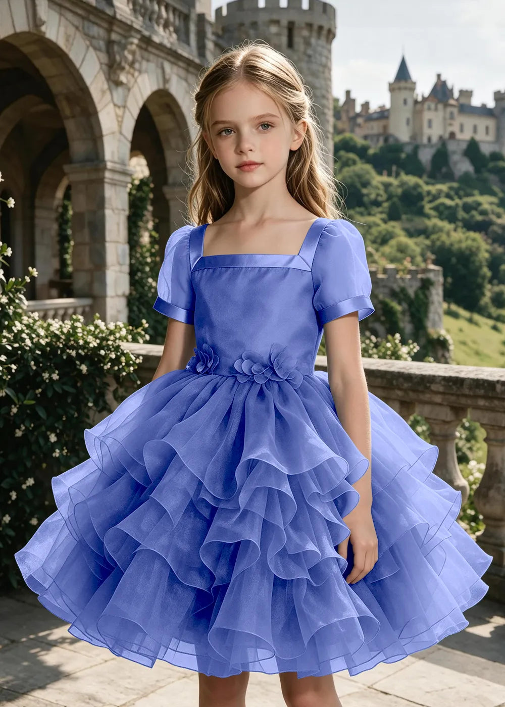 Square Neck Flutter Sleeve Junior Formal Dress