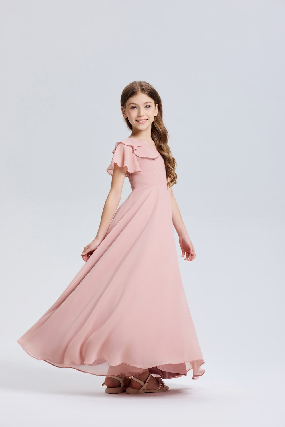 One-Shoulder Ruffle Chiffon Flower Girl Dress
