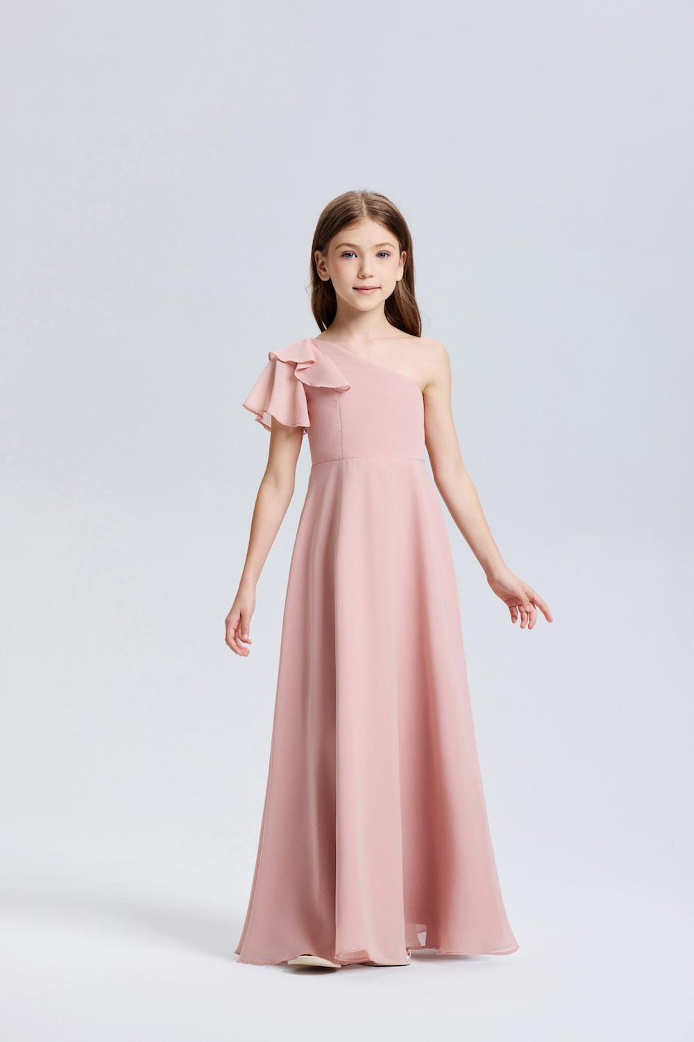 One-Shoulder Ruffle Chiffon Flower Girl Dress