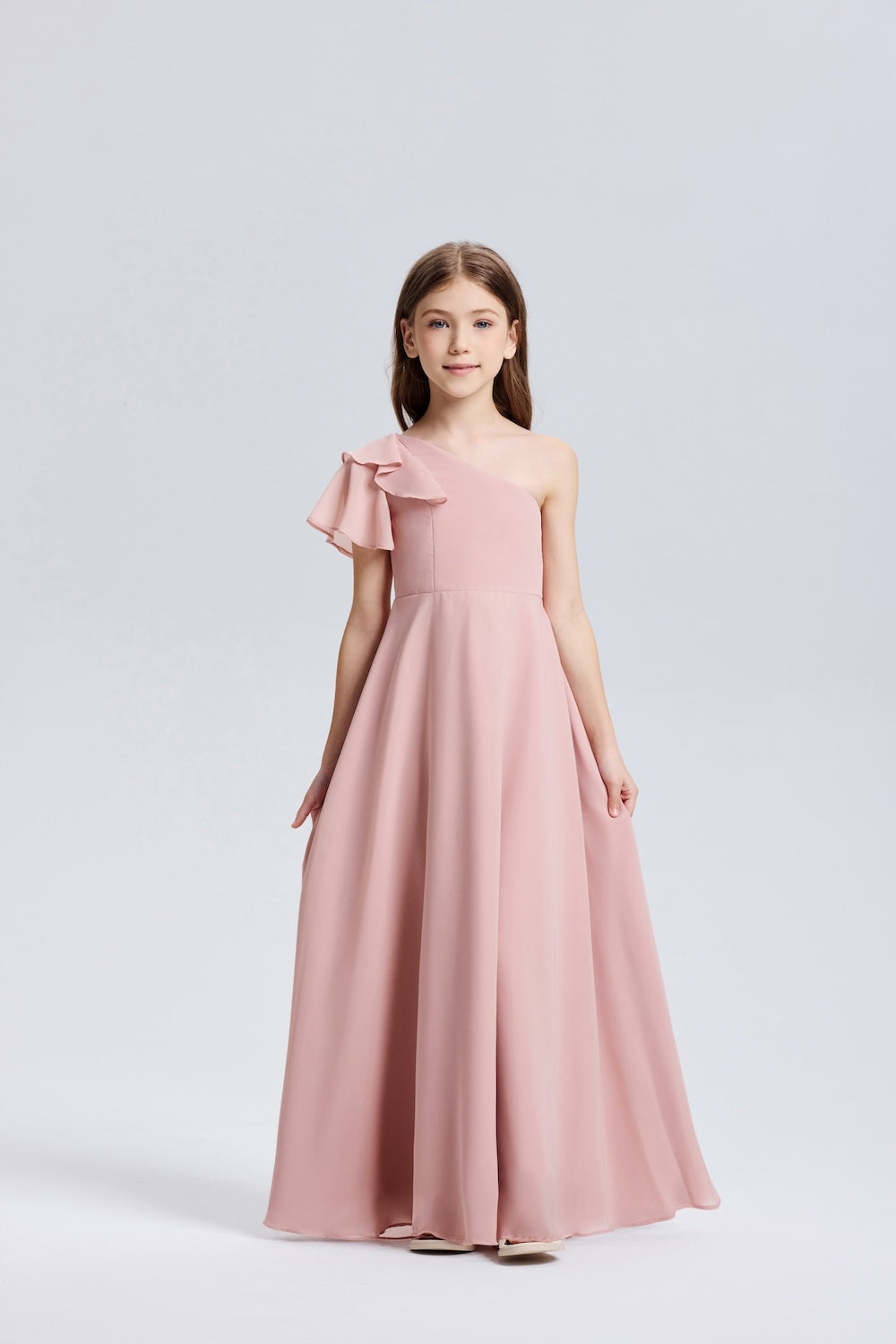 One-Shoulder Ruffle Chiffon Flower Girl Dress