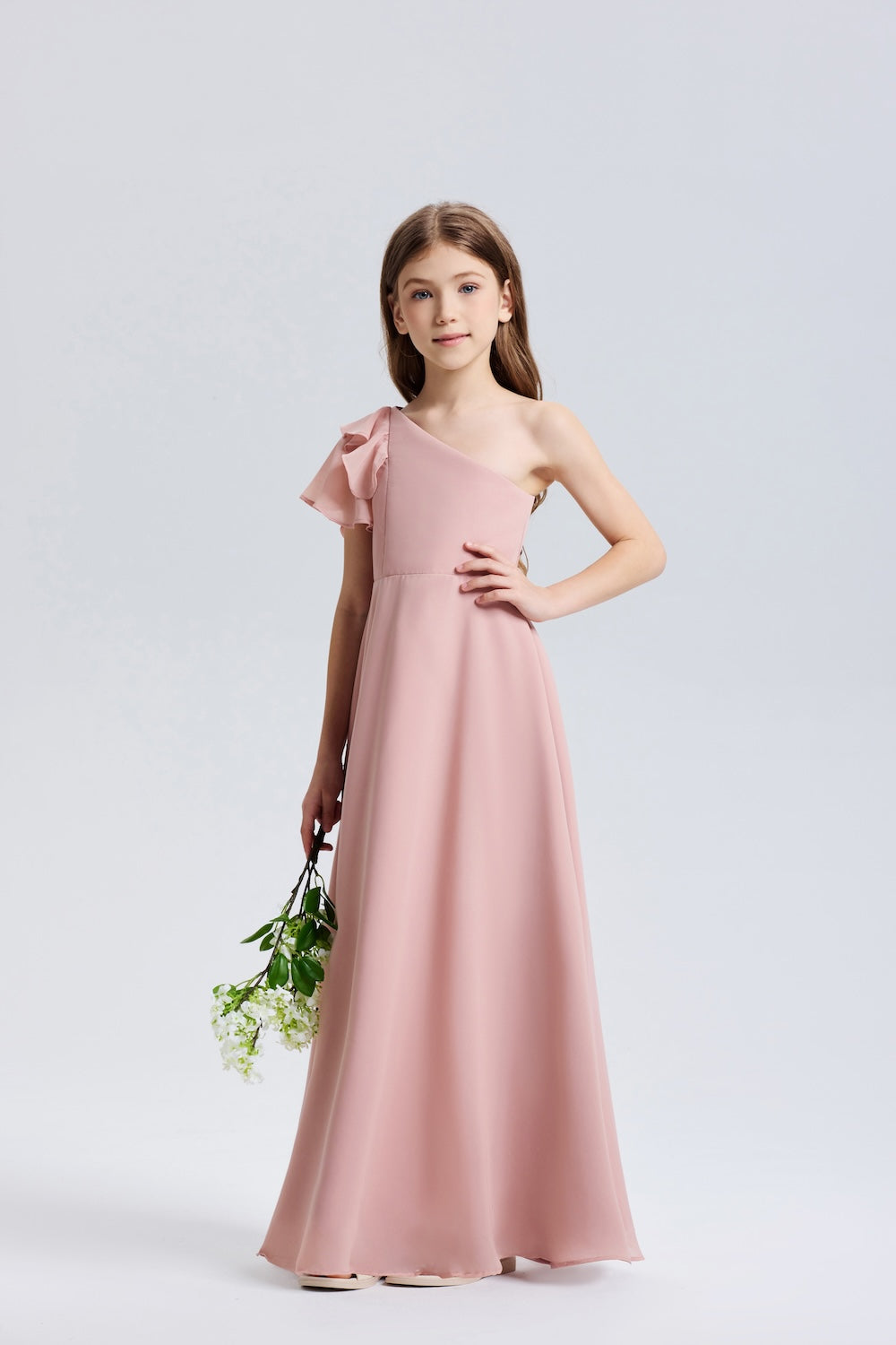 One-Shoulder Ruffle Chiffon Flower Girl Dress