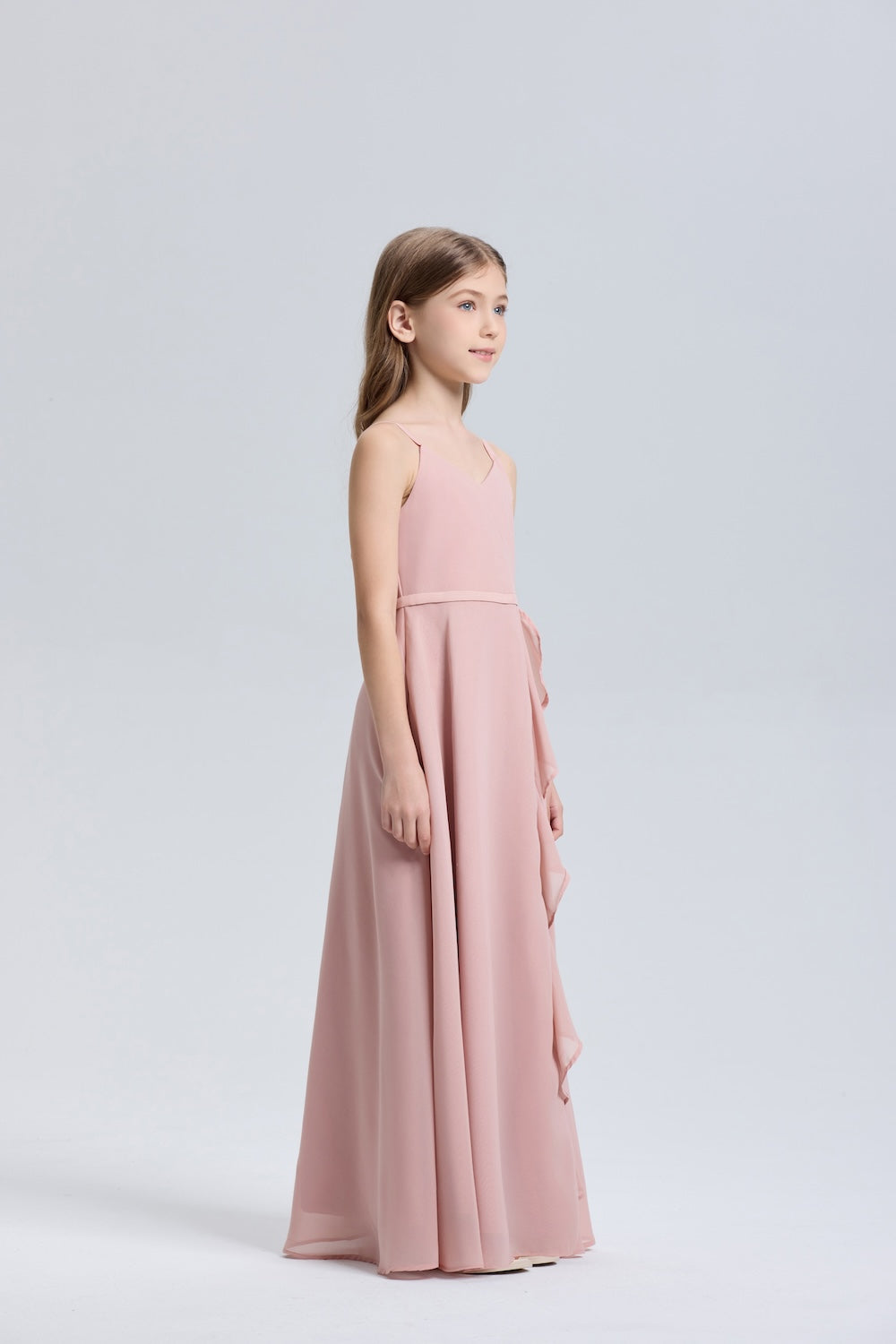 Spaghetti Straps Ruffle Chiffon Flower Girl Dress