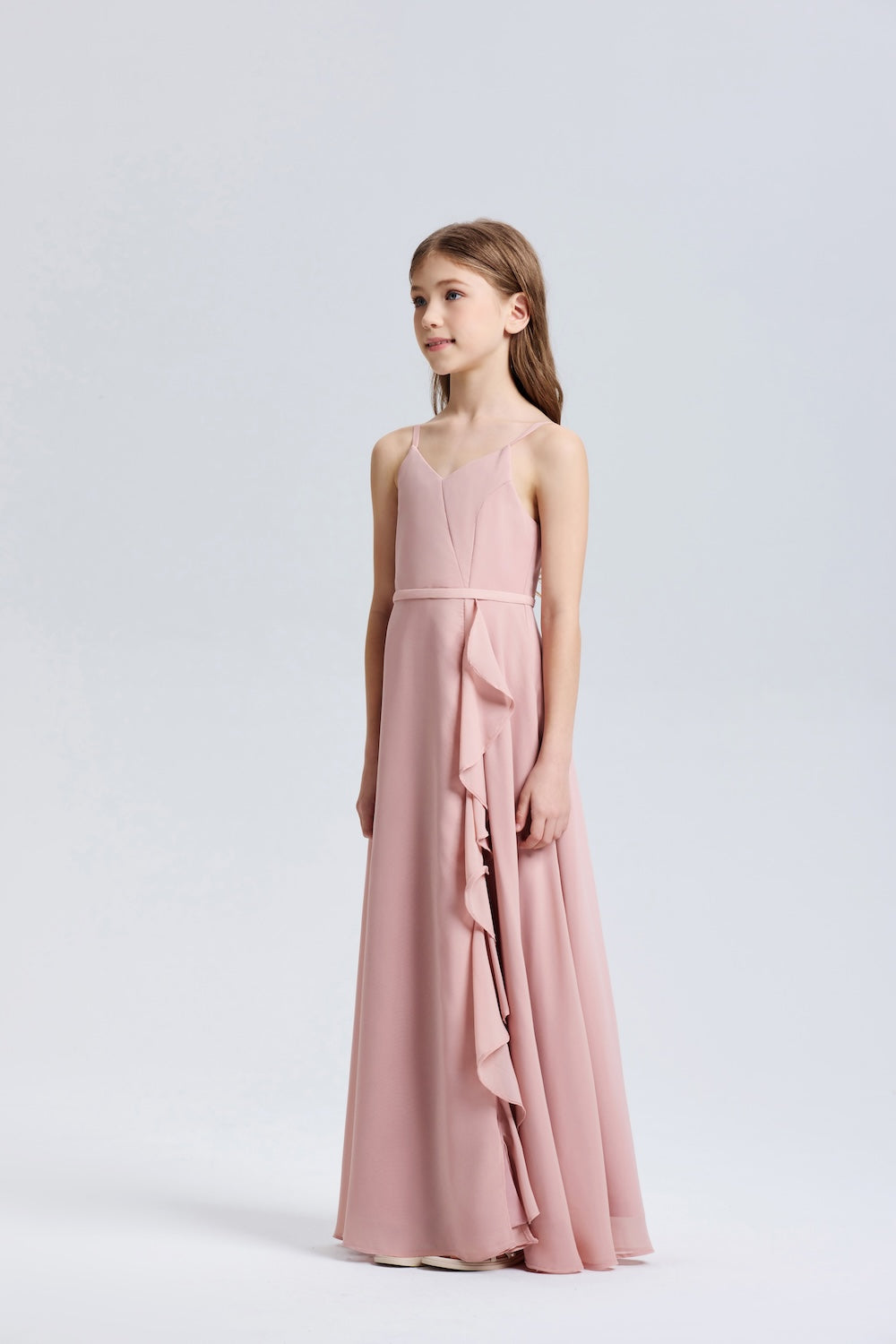 Spaghetti Straps Ruffle Chiffon Flower Girl Dress