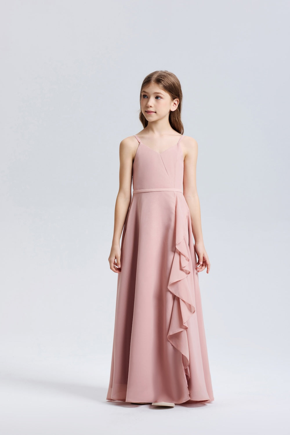 Spaghetti Straps Ruffle Chiffon Flower Girl Dress