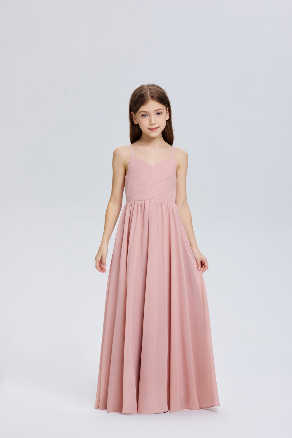 Spaghetti Straps V-Neck Chiffon Flower Girl Dress