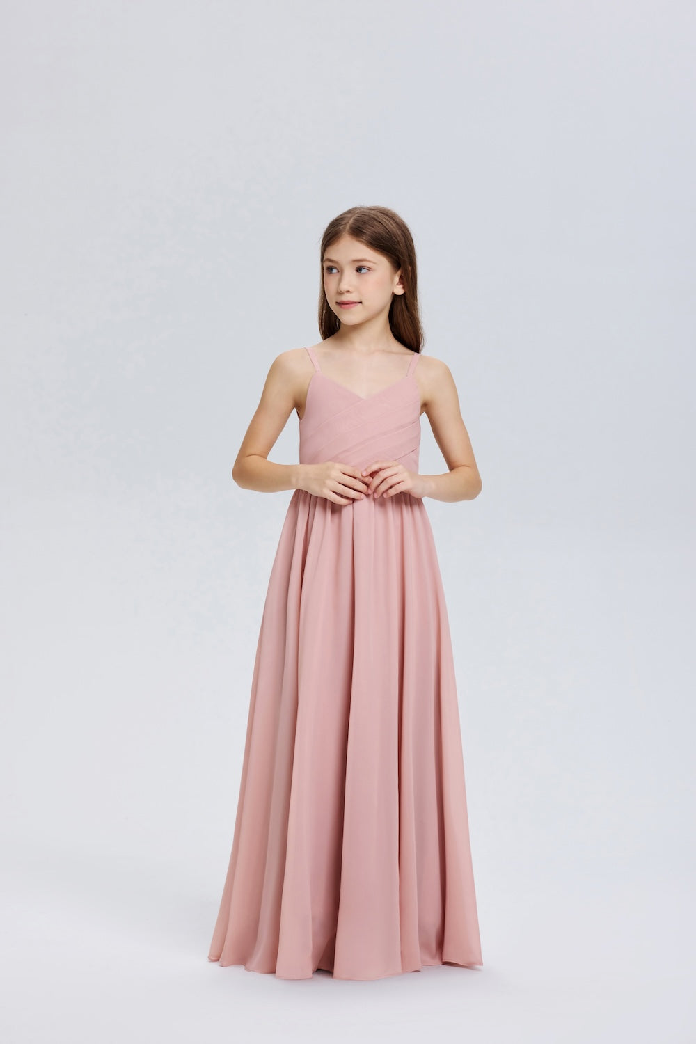 Spaghetti Straps V-Neck Chiffon Flower Girl Dress