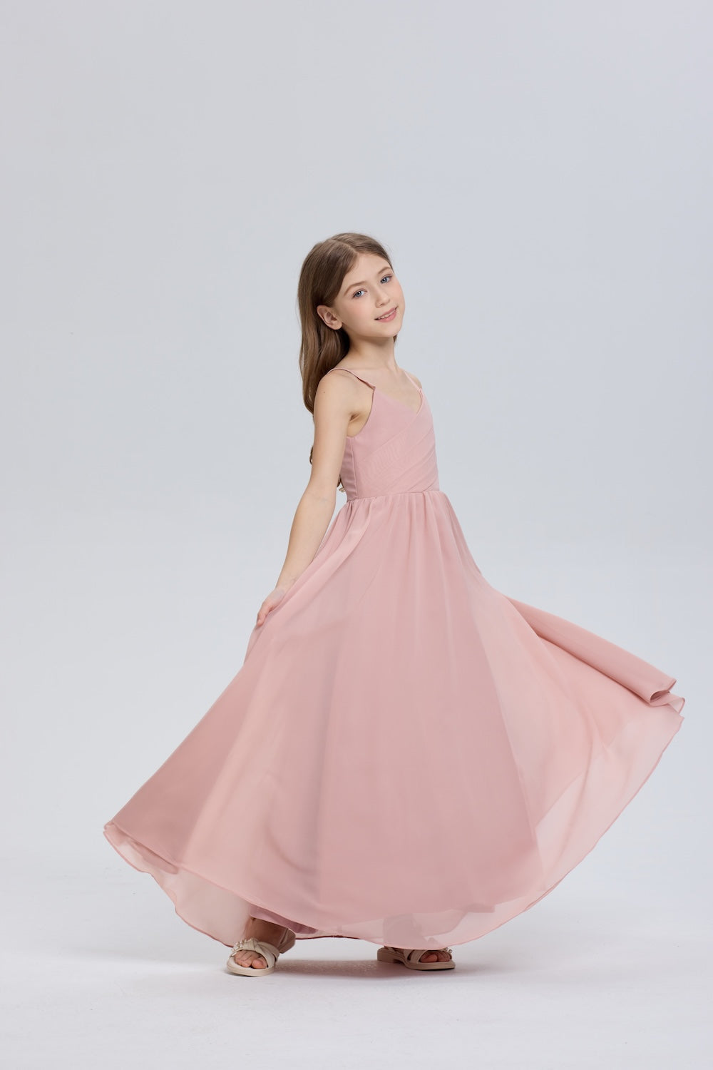 Spaghetti Straps V-Neck Chiffon Flower Girl Dress