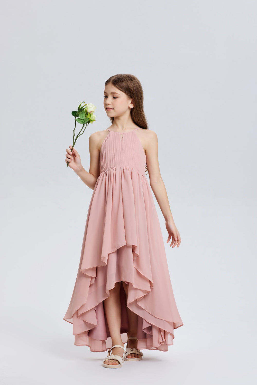 Ruffle A-Line Halter Chiffon Flower Girl Dress