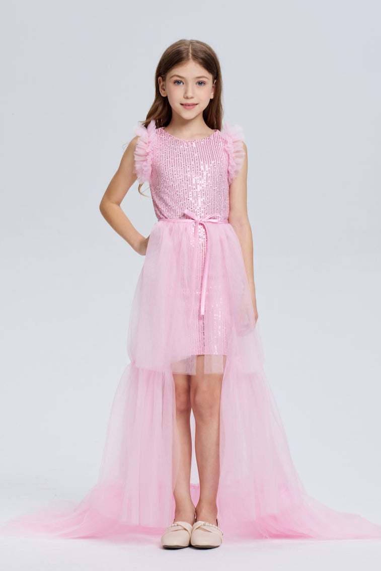 pink tulle overlay dress Pink Floral Tulle Overlay Midi Dress - All Dresses