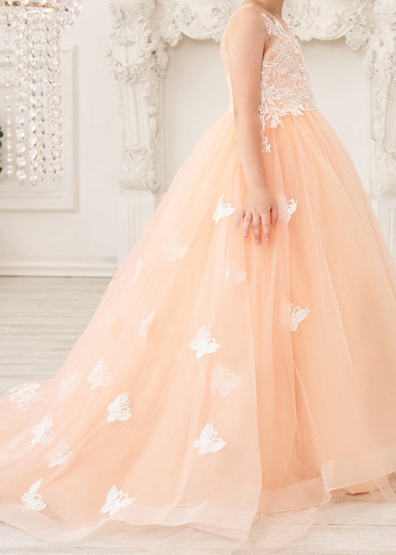 Applique Tulle Pageant Princess Gown