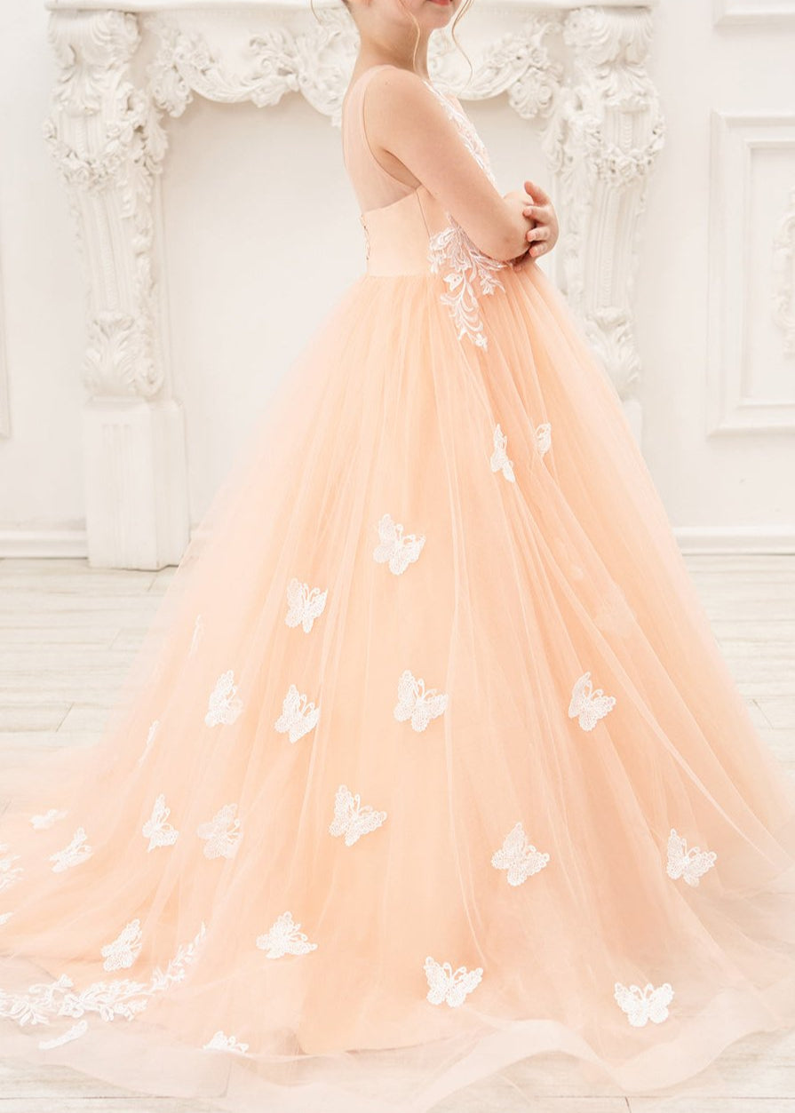 Applique Tulle Pageant Princess Gown