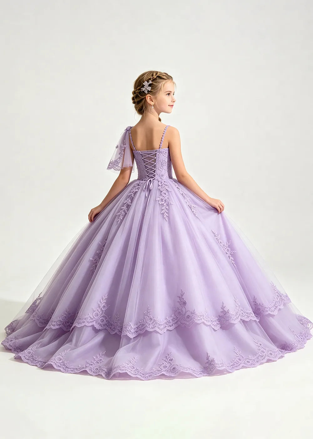 One-Shoulder Floral Lace Princess Dress for Girls
