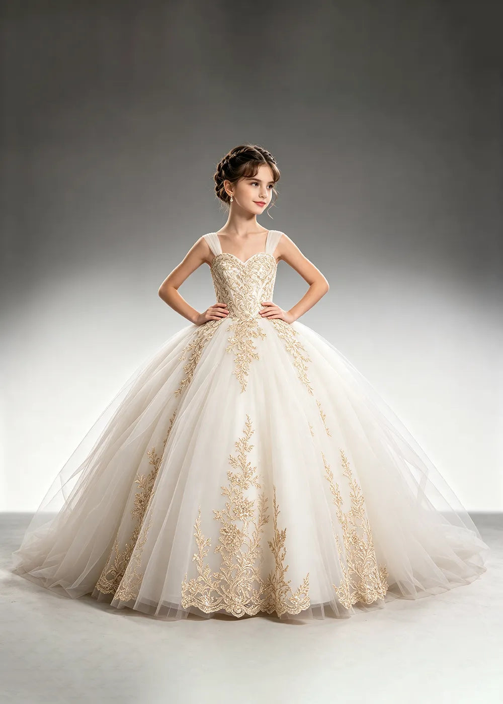 Metallic Appliqué Princess Dress for Girls