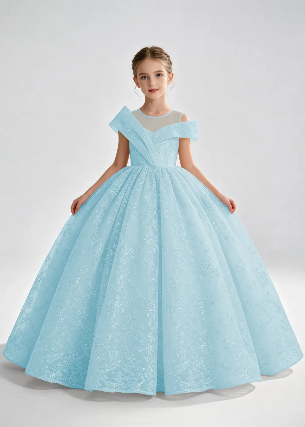 Champagne Illusion-Band Floral Flower Girl Dress