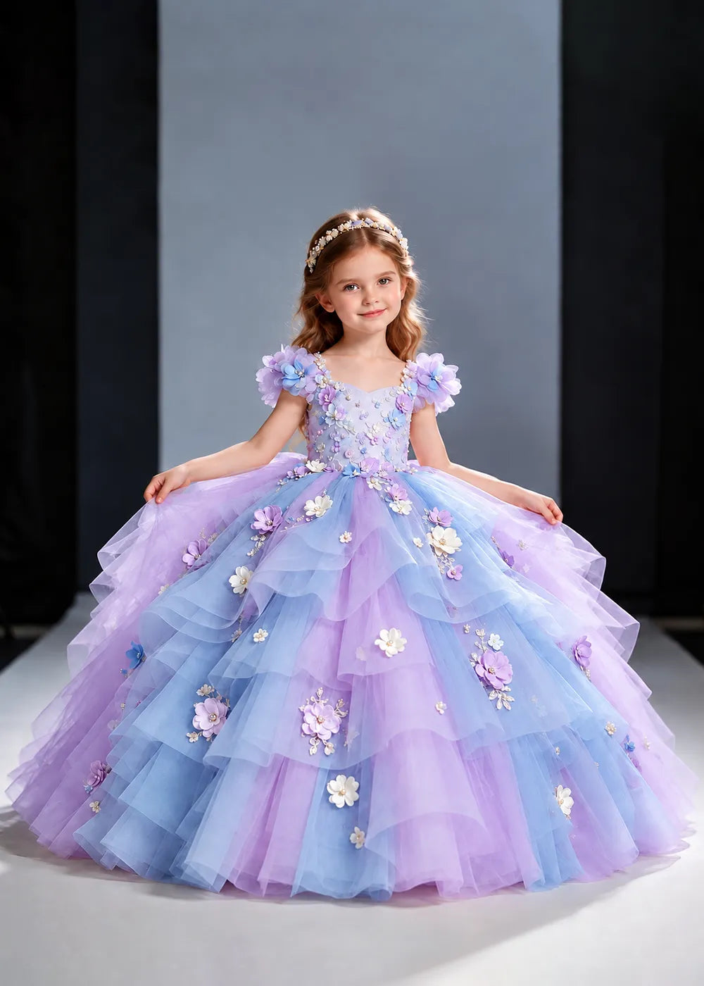 Sage Green and Ivory Flower Girl Dress with Petal Sleeves and Ruffles