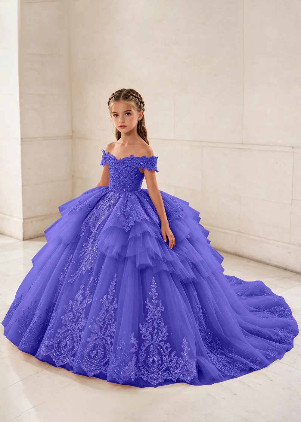 Ruffled Off Shoulder Lace Princess Dress for Girls