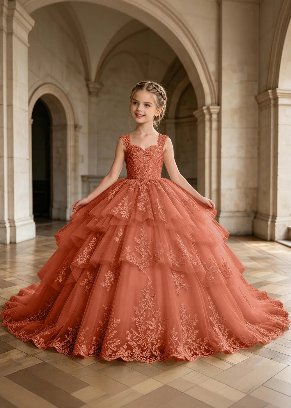Tiered Lace Sleeveless Princess Dress for Girls