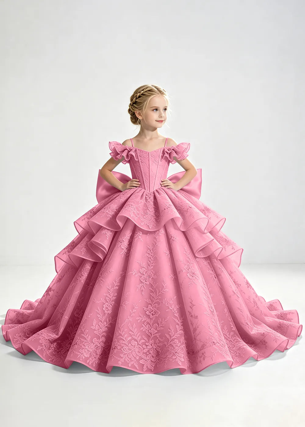Slate Blue Lace-Up Rear-Bow Flower Girl Dress