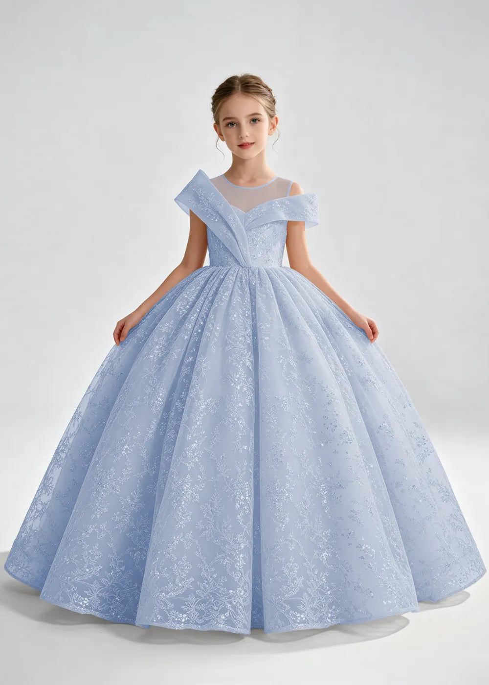 Champagne Illusion-Band Floral Flower Girl Dress