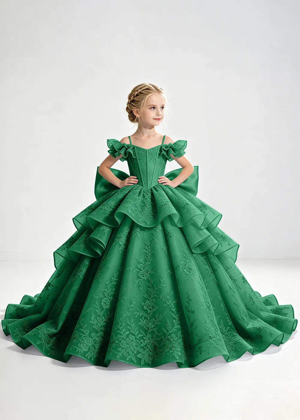 Slate Blue Lace-Up Rear-Bow Flower Girl Dress
