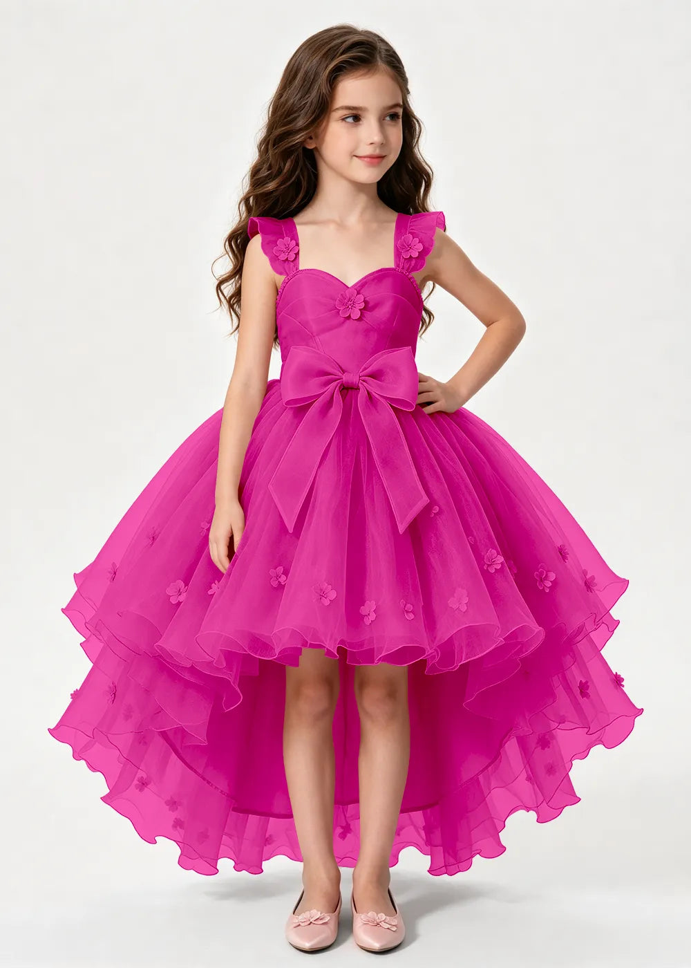 Navy High-Low Flower Girl Gown with Large Front Bow