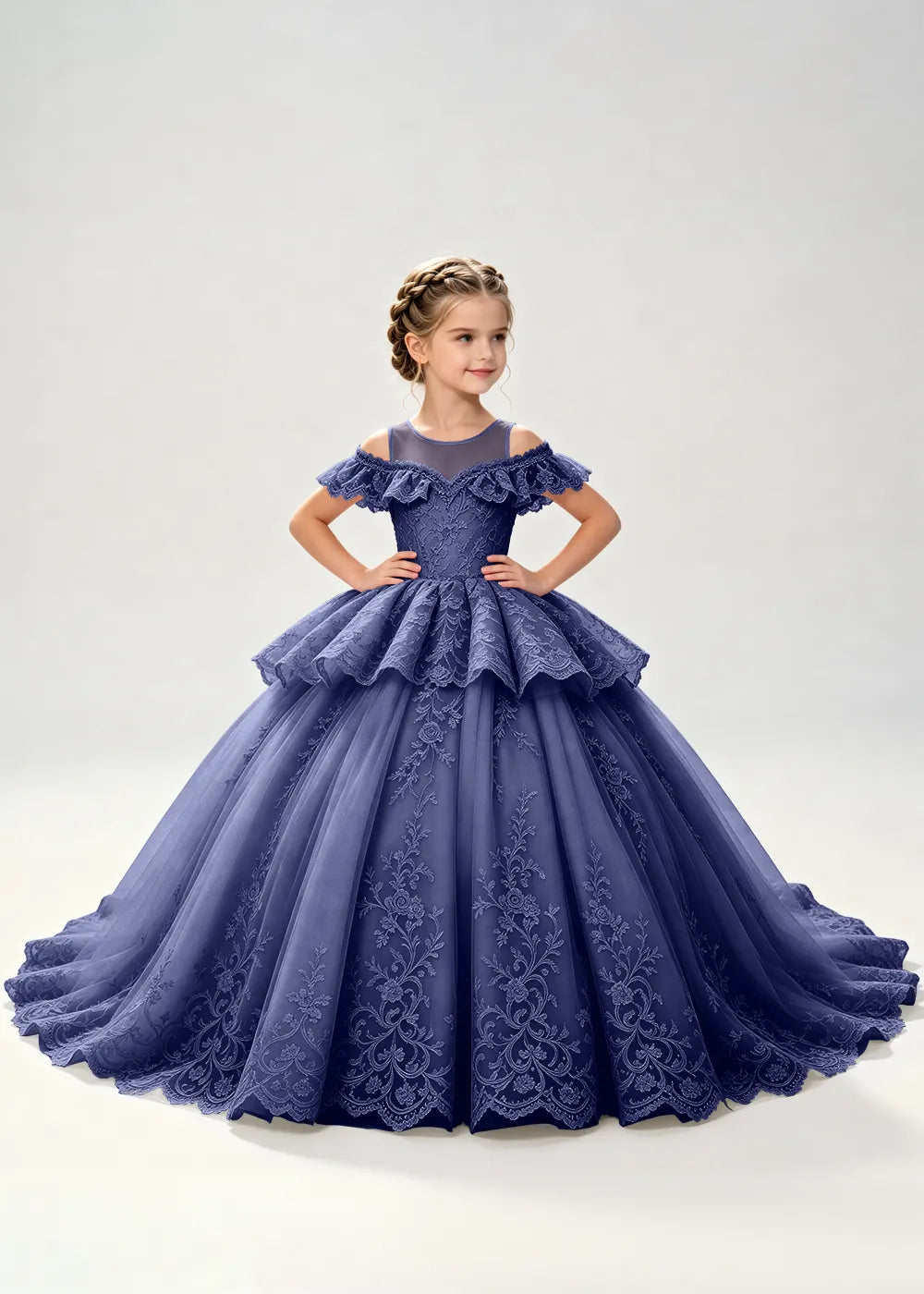 Illusion Neck Tiered Lace Princess Dress for Girls