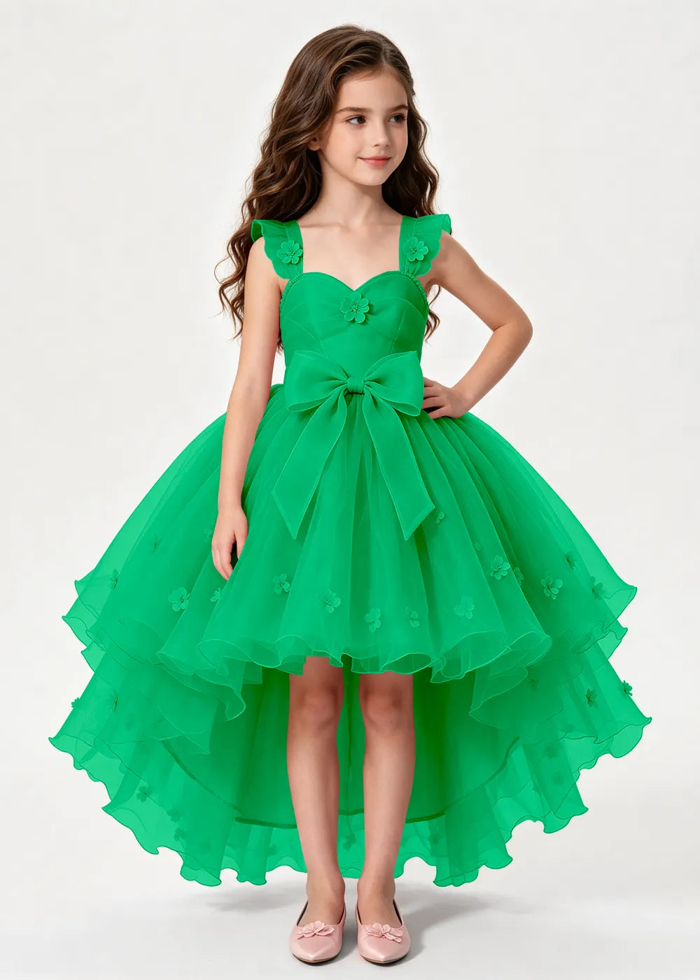 Dusty Rose High-Low Flower Girl Dress with Large Front Bow