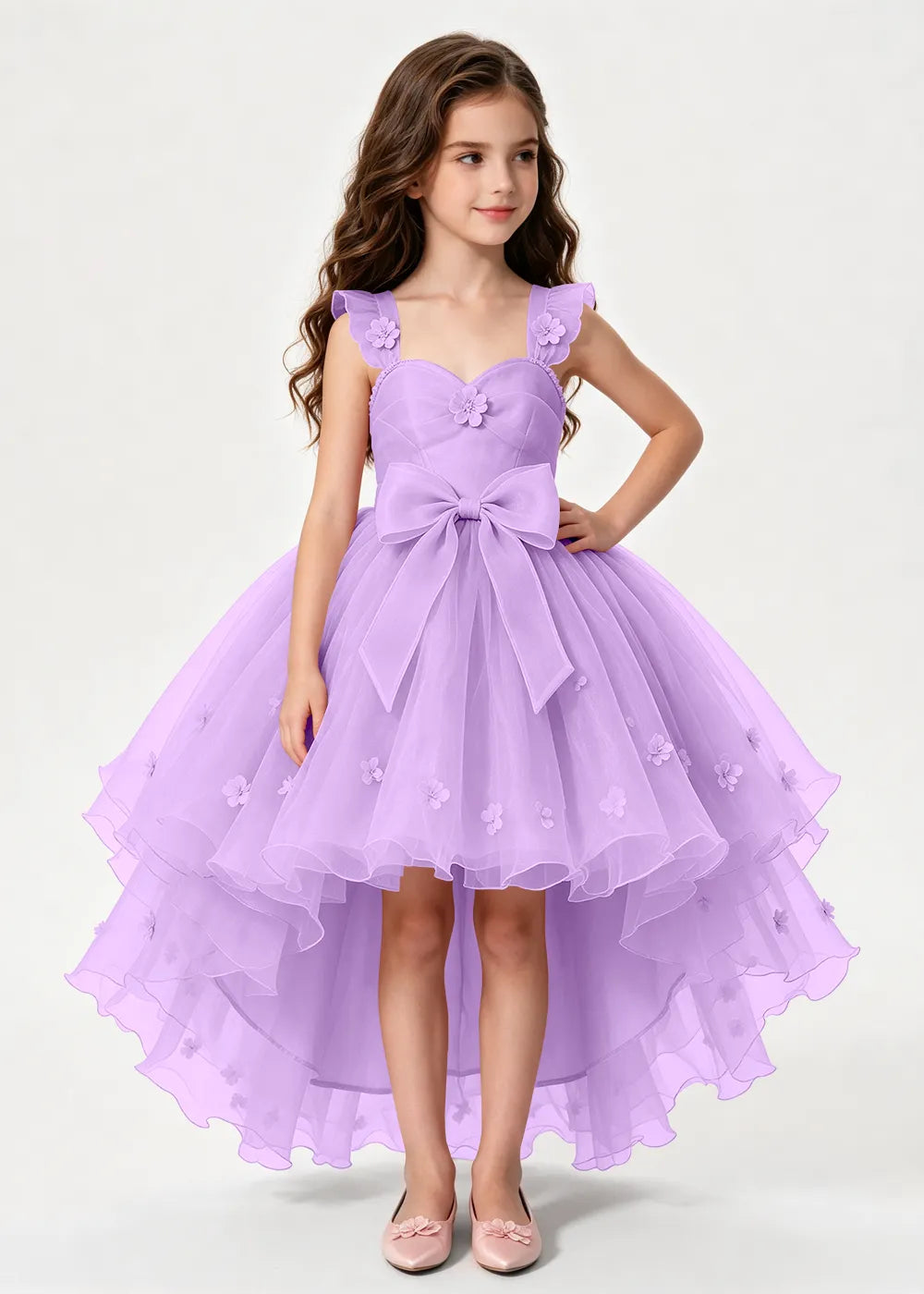 Dusty Rose High-Low Flower Girl Dress with Large Front Bow