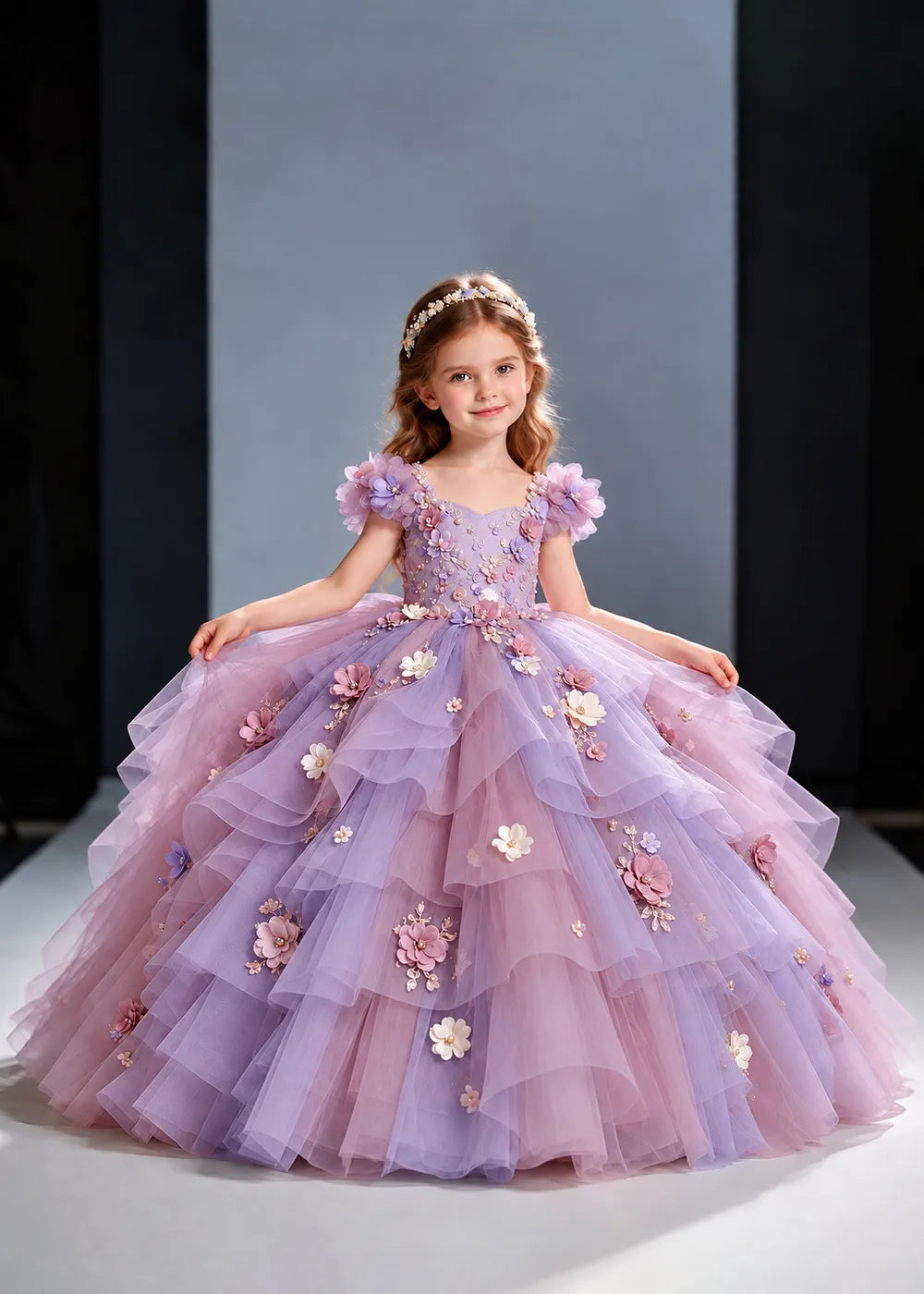 Sage Green and Ivory Flower Girl Dress with Petal Sleeves and Ruffles