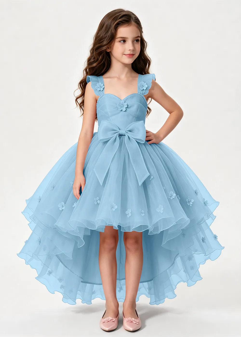 Dusty Rose High-Low Flower Girl Dress with Large Front Bow