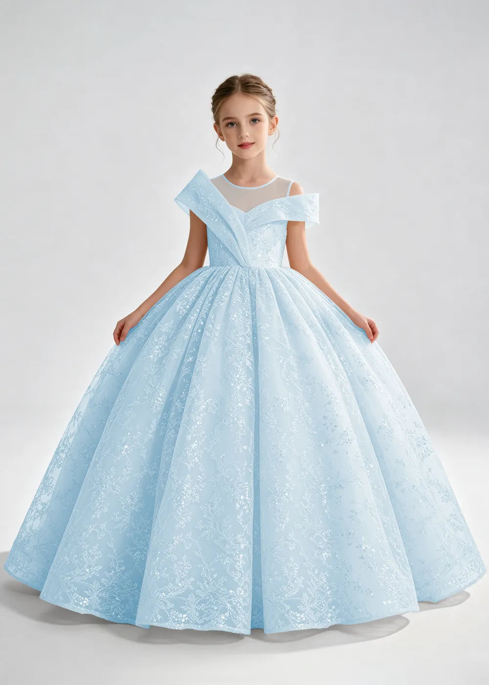 Champagne Illusion-Band Floral Flower Girl Dress