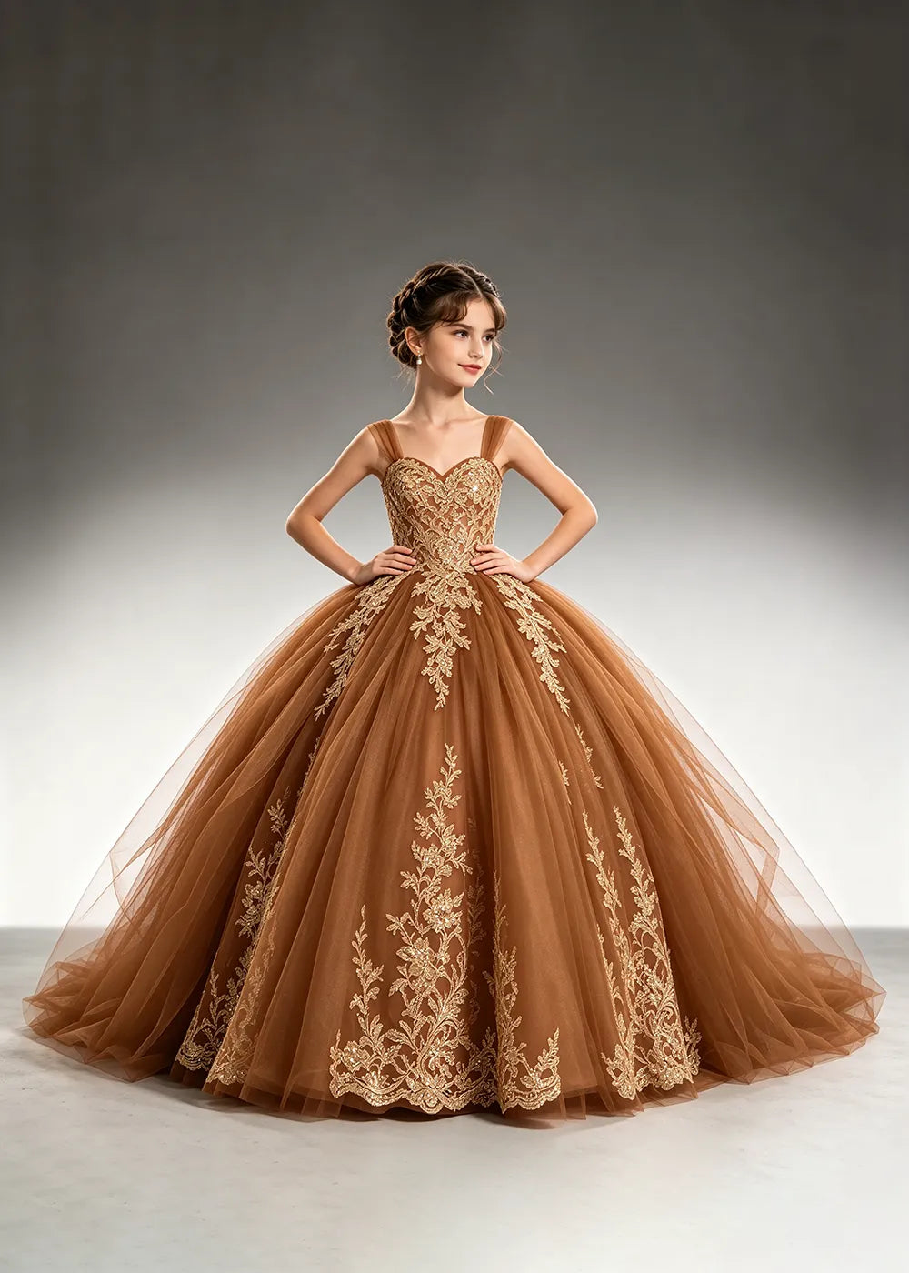 Metallic Appliqué Princess Dress for Girls