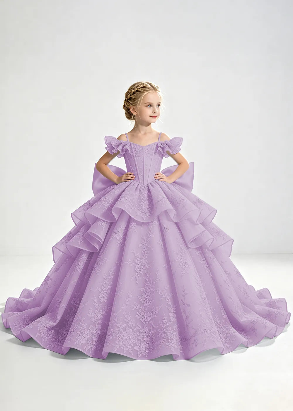 Light Blue Lace-Up Rear-Bow Flower Girl Dress
