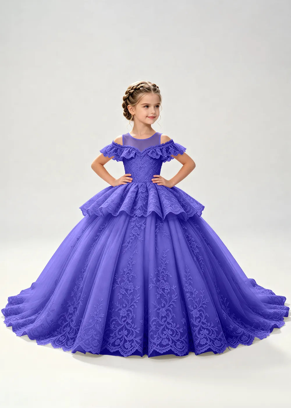 Illusion Neck Tiered Lace Princess Dress for Girls