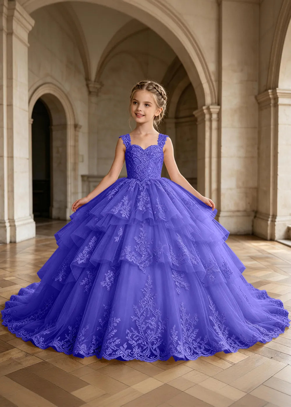 Tiered Lace Sleeveless Princess Dress for Girls