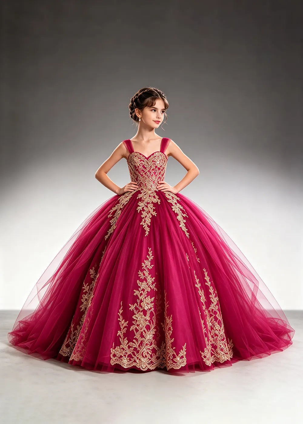 Metallic Appliqué Princess Dress for Girls