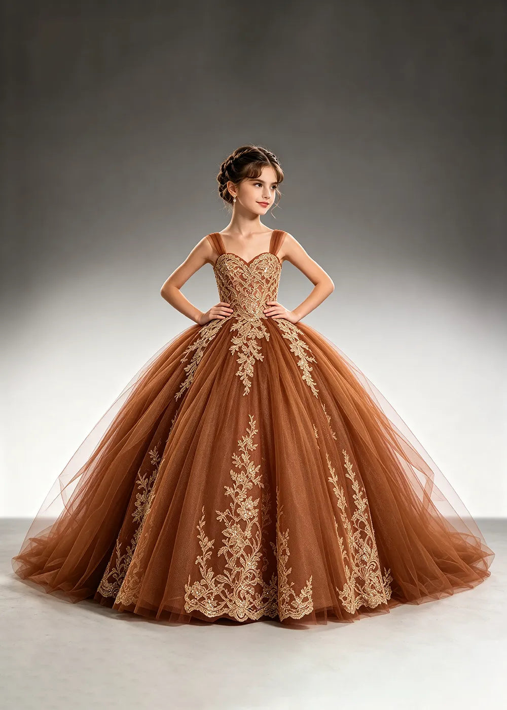 Metallic Appliqué Princess Dress for Girls