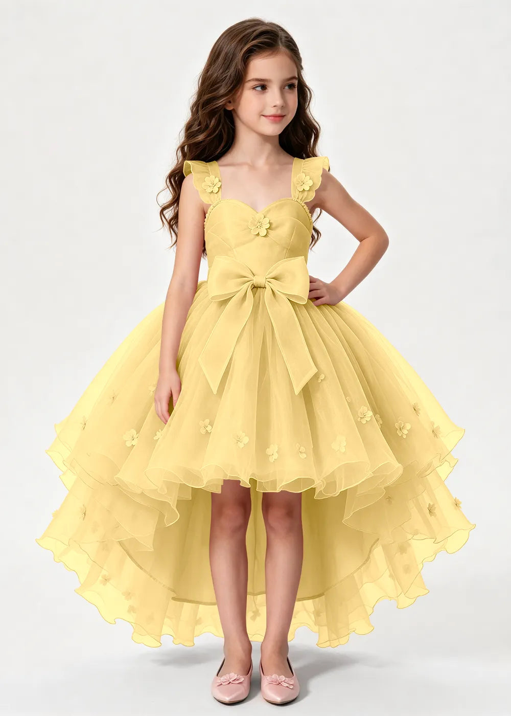 Dusty Rose High-Low Flower Girl Dress with Large Front Bow
