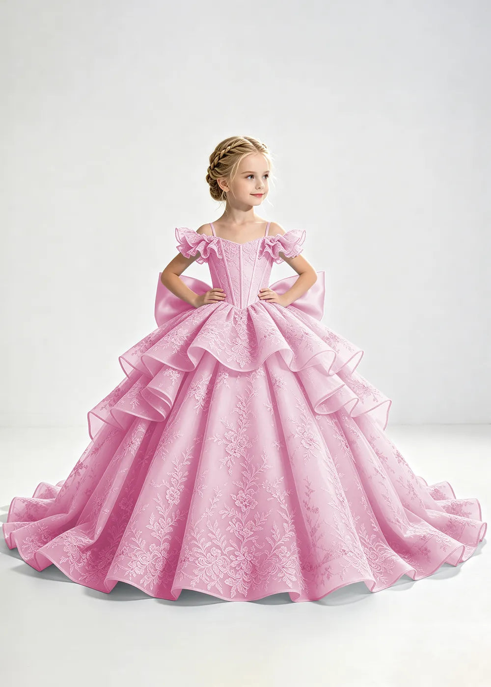 Light Blue Lace-Up Rear-Bow Flower Girl Dress
