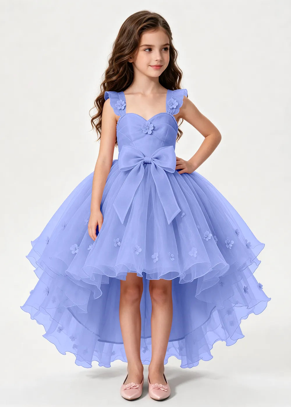 Dusty Rose High-Low Flower Girl Dress with Large Front Bow