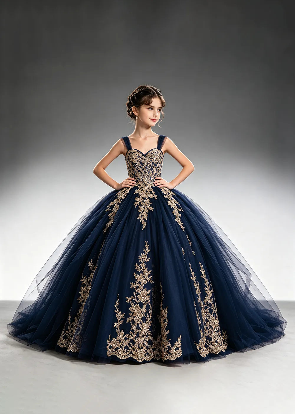Metallic Appliqué Princess Dress for Girls
