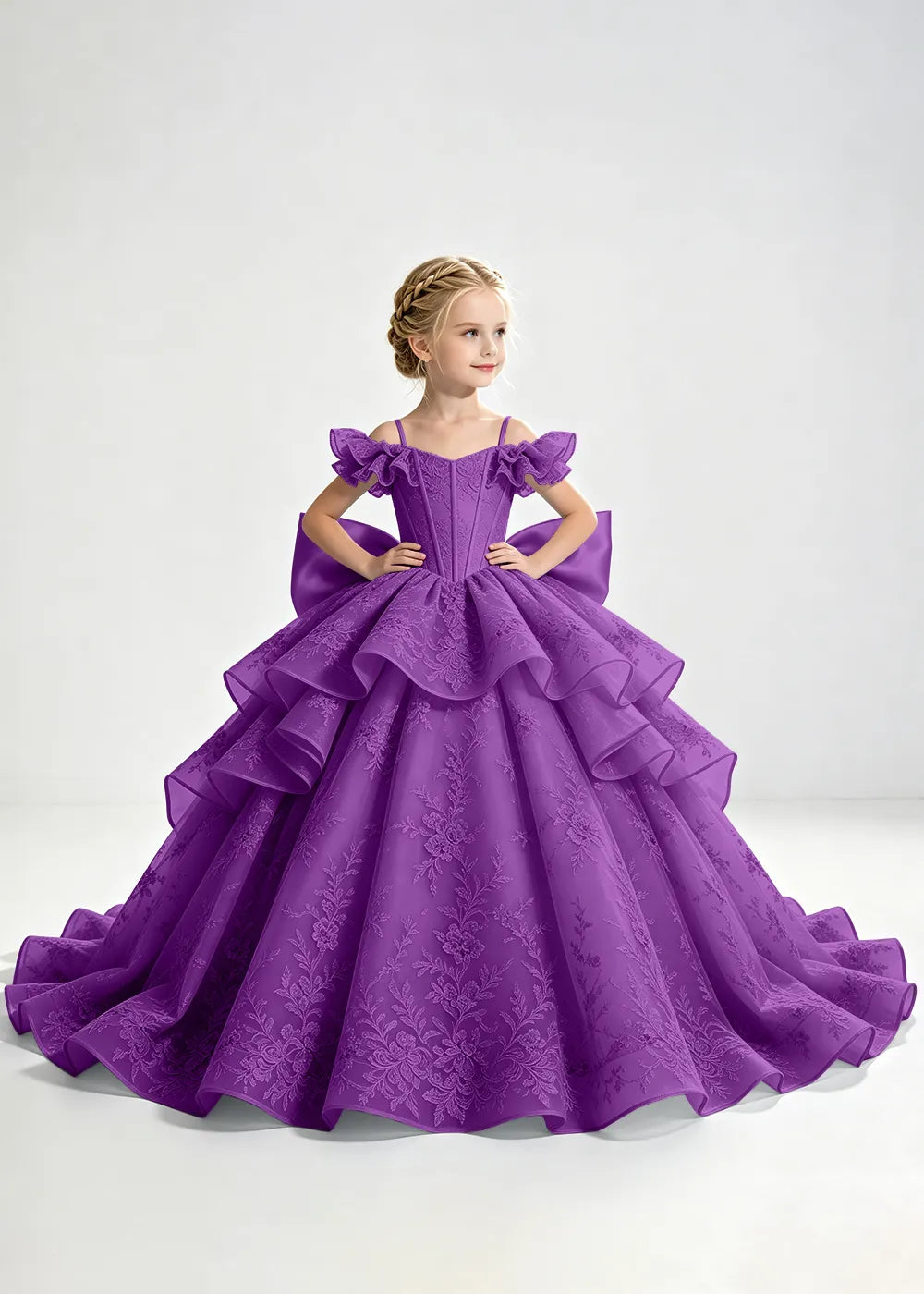 Slate Blue Lace-Up Rear-Bow Flower Girl Dress