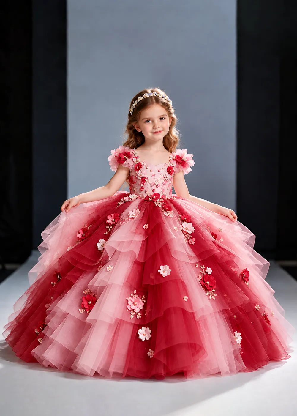 Sage Green and Ivory Flower Girl Dress with Petal Sleeves and Ruffles